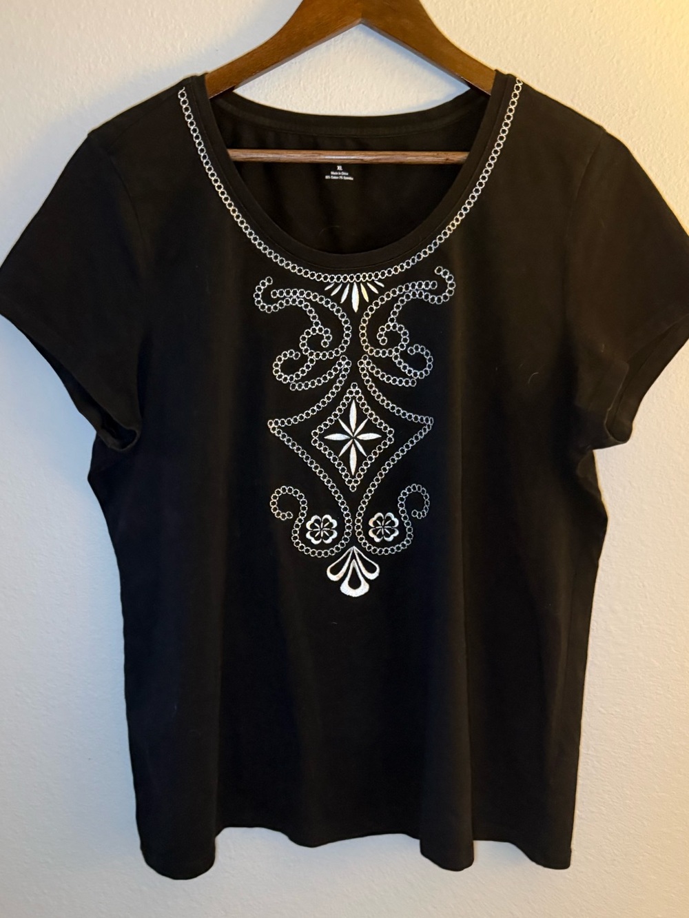 Worthington Black Short Sleeve Top with Silver Embellished Neckline